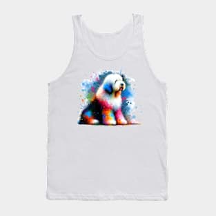 Colorful Abstract Old English Sheepdog Splashed Art Tank Top